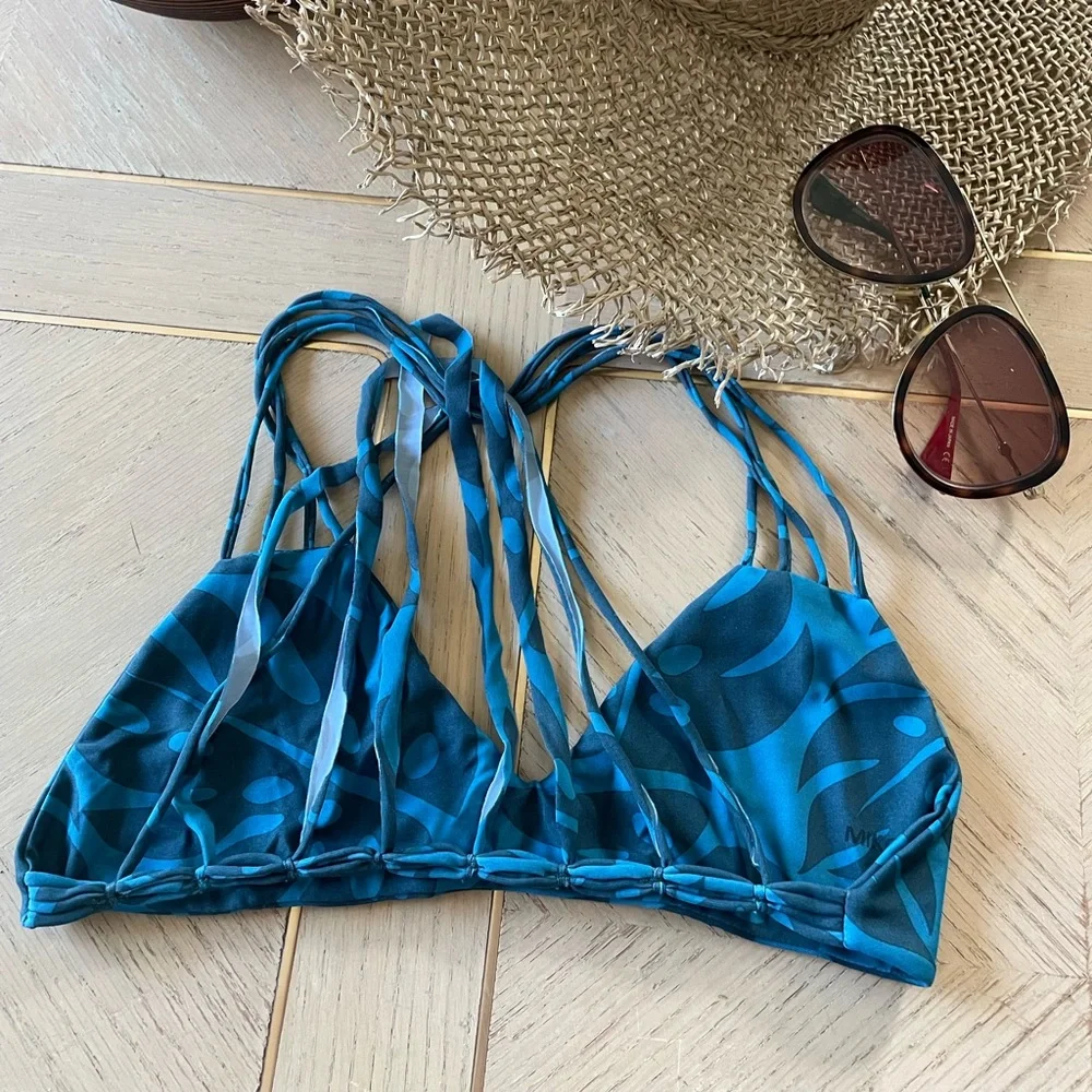 MIKOH Stunning Retro Monsterra Print Strappy Back Bikini Top!